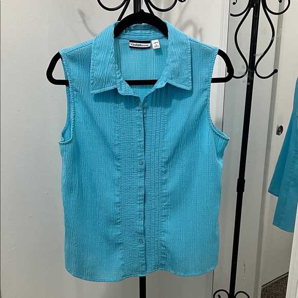 Croft & Barrow Women's Blue Sleeveless Button Down Shirt - Picture 1 of 6